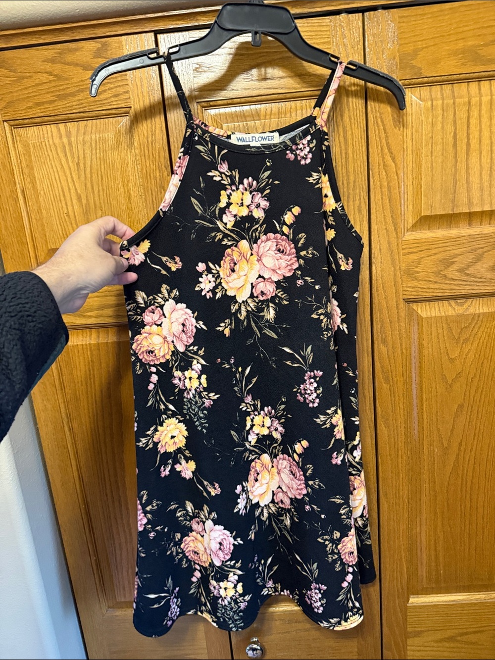 Wallflower Black Floral Mini Dress with Pink & Yellow Blooms-Medium